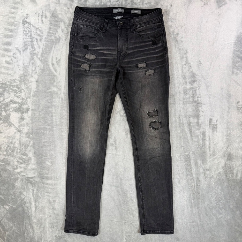 Departwest Trouper Jeans Mens Size 33x32 Black‎ Distressed Performance Stretch